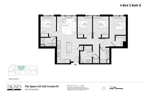 Floor plan for 1 bed, 1 bath, 126 sqft